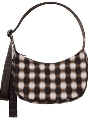 Baggu Blurred Gingham Brown Small Crescent Bag NWT